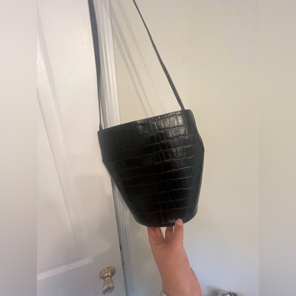 Black Croc-Embossed Bucket Bag